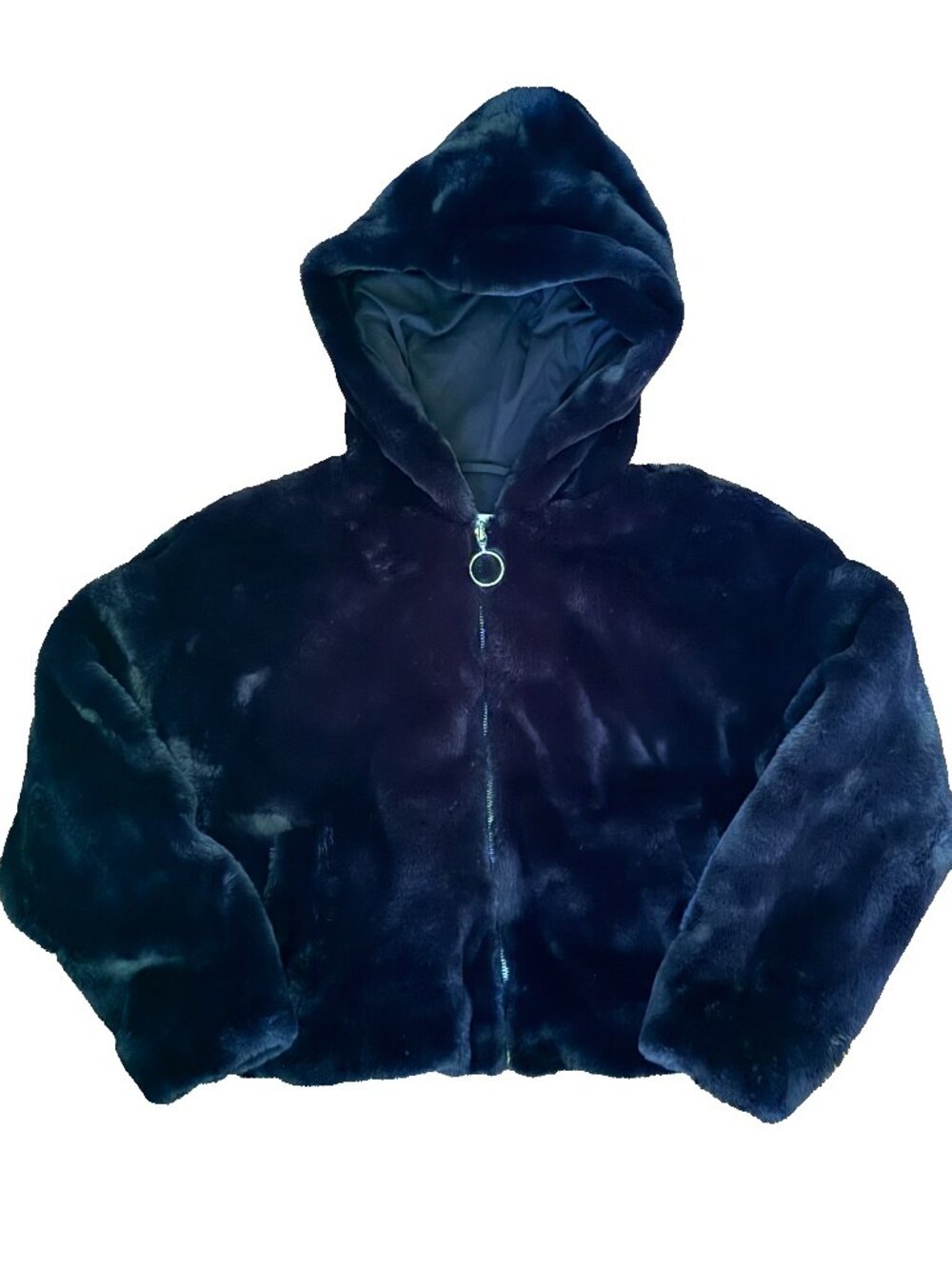 PETITE Topshop Black Faux Fur Hooded Cropped Zip Jacket